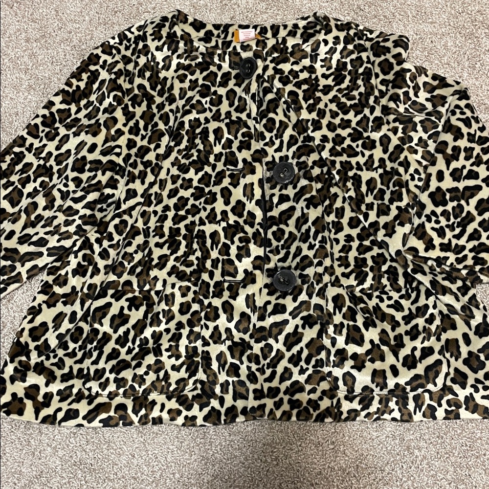 Ruby Rd. Faux-Leopard Button-Up Jacket in Cream, Brown & Black
